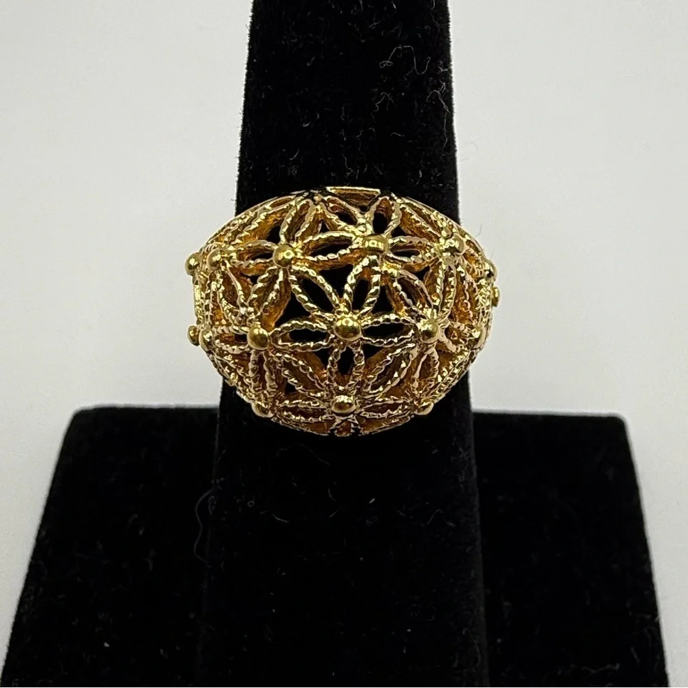 Vintage Gold Tone Filigree Dome Ring 18KT GE Size 5.75